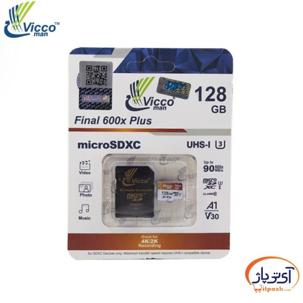 کارت حافظه microSD A1 U3 V30 ظرفیت 128 گیگابایت ویکومن سرعت 90m/s با خشاب