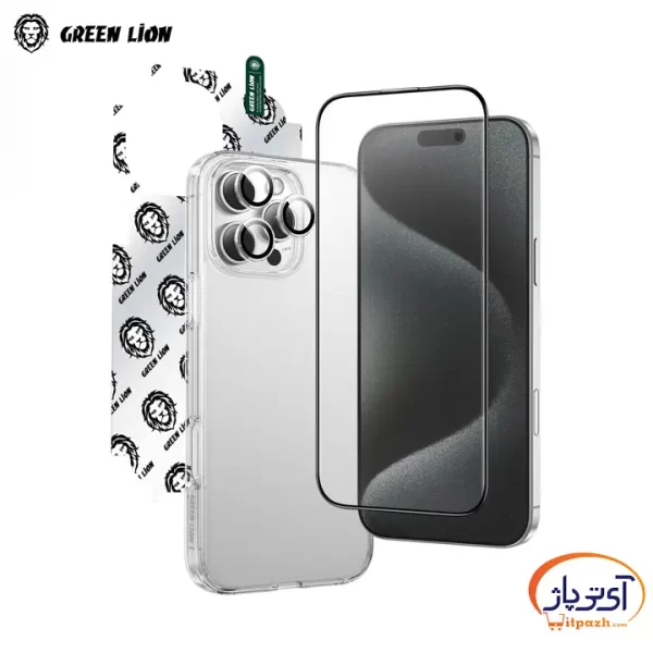 پک گارد و گلس ضد ضربه و ضد خش 4 در 1 گرین لاین Defender Pack iPhone 16 Pro Max