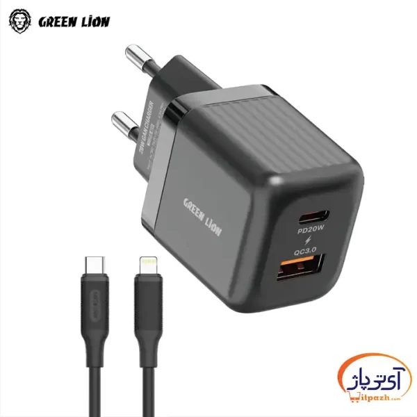 آداپتور دیواری 2 پورت گرین لاین PD 20W Ultra Compact همراه کابل Type-C به Lightning