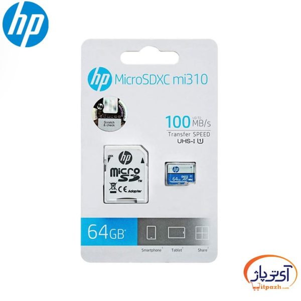 کارت حافظه اچ پی U1 UHS-I ظرفیت 64 گیگابایت سرعت 100m/s به همراه با آداپتور SD
