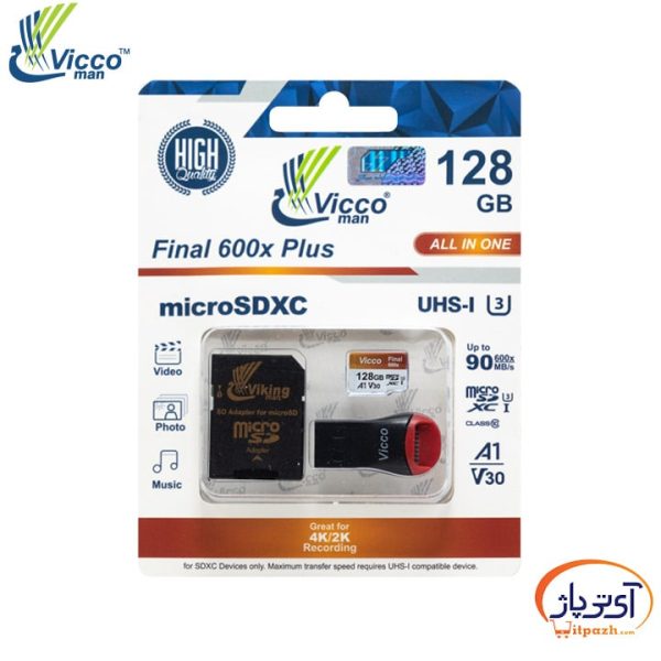 کارت حافظه microSD A1 U3 V30 ظرفیت 128 گیگابایت ویکومن سرعت 90m/s + رم ریدر و خشاب