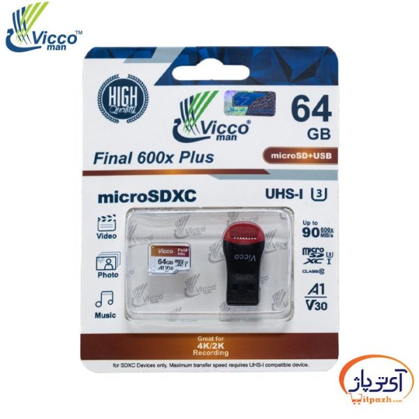 کارت حافظه microSD A1 U3 V30 ظرفیت 64 گیگابایت ویکومن سرعت 90m/s + رم ریدر