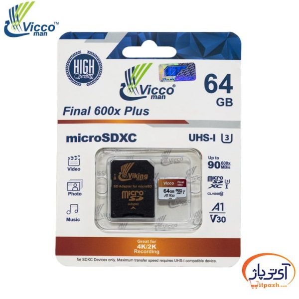 کارت حافظه microSD A1 U3 V30 ظرفیت 64 گیگابایت ویکومن سرعت 90m/s با خشاب